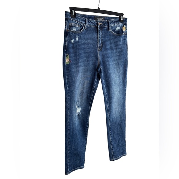 Judy Blue Jeans Women's  7 / 28 Blue Boyfriend Fit Distressed Floral Embroidered - Picture 3 of 16